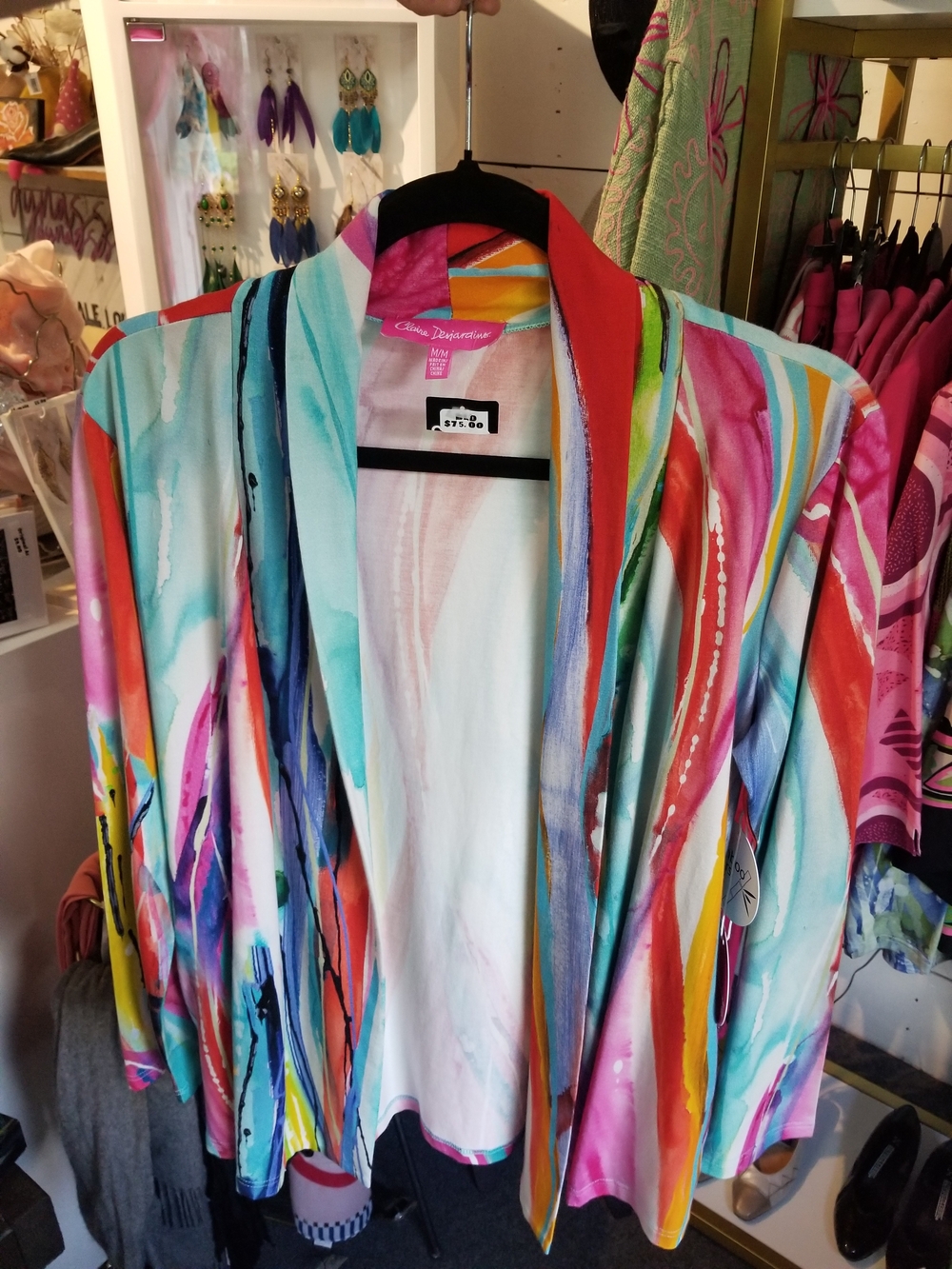 Colorful Abstract Print Open-Front Jacket - Women